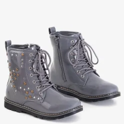 Dziewczęce^Royalfashion Szare dziecięce lakierowane workery Isibeal gołębi szary