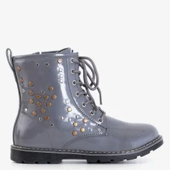 Dziewczęce^Royalfashion Szare dziecięce lakierowane workery Isibeal gołębi szary