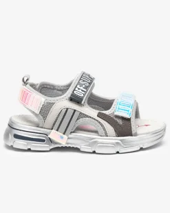 Dziewczęce^Royalfashion Szare sandałki dziewczęce z holograficznymi wstawkami Heilol gołębi szary