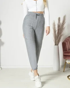 Spodnie Dresowe|Spodnie Materiałowe^Royalfashion Szare spodnie damskie typu dresy gołębi szary