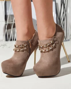 Półbuty|Szpilki^Royalfashion Szaro- beżowe damskie półbuty na wysokiej szpilce Ehcso gołębi szary