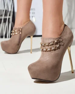 Półbuty|Szpilki^Royalfashion Szaro- beżowe damskie półbuty na wysokiej szpilce Ehcso gołębi szary