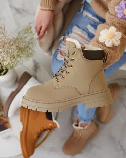 Trapery|Botki Z Delikatnym Ociepleniem^Royalfashion Szaro- brązowe damskie ocieplane botki typu trapery Radoras brązowy