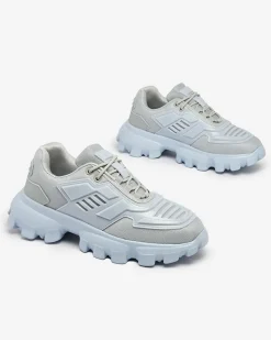 Sportowe^Royalfashion Szaro- niebieskie tkaninowe sportowe sneakersy męskie Lamkim Ecru