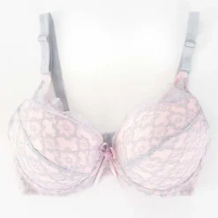 Codzienne^Royalfashion Szaro- biustonosz z koronką różowy