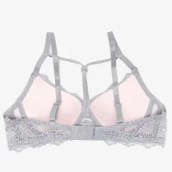 Codzienne^Royalfashion Szaro-różowy biustonosz koronkowy z paseczkami Jasny szary