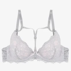 Codzienne^Royalfashion Szaro-różowy biustonosz koronkowy z paseczkami Jasny szary