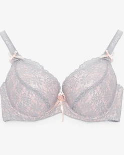 Codzienne^Royalfashion Szaro-różowy koronkowy biustonosz damski gołębi szary