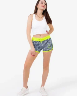 Krótkie Spodenki^Royalfashion Szaro-żółte neonowe damskie sportowe krótkie spodenki żółty