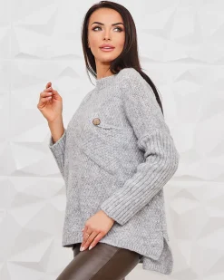 Swetry^Royalfashion Szary damski sweter gołębi szary