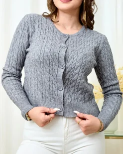 Swetry^Royalfashion Szary damski sweter warkoczowy splot gołębi szary