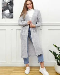 Swetry^Royalfashion Szary damski sweter narzutka gołębi szary