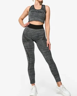 Legginsy / Tregginsy|Komplety Damskie^Royalfashion Szary damski komplet sportowy z mi wstawkami czarny