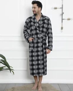 Szlafroki^Royalfashion Szary męski szlafrok w kratę
