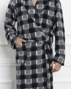 Szlafroki^Royalfashion Szary męski szlafrok w kratę