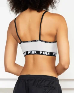 Sportowe^Royalfashion Szary sportowy stanik damski z napisami gołębi szary