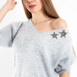 Swetry^Royalfashion Szary sweter z gwiazdkami gołębi szary