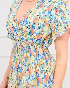 Sukienki Letnie|Sukienki Długie^Royalfashion Żółta damska sukienka maxi w kwiaty Ecru