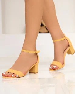 Buty Na Wielkie Wyjście|Sandały Na Słupku^Royalfashion Żółte damskie sandały na słupku Nelino żółty