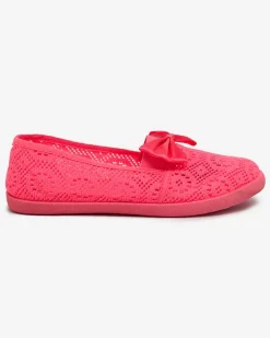 Dziewczęce^Royalfashion Tenisówki dziewczęce z kokardką w kolorze neonowym m Osmo różowy