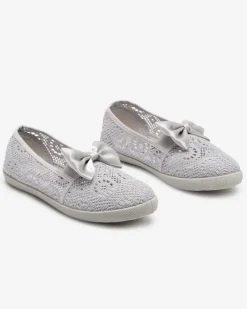 Dziewczęce^Royalfashion Tenisówki dziewczęce z kokardką w kolorze szarym Osmo gołębi szary