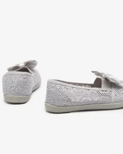 Dziewczęce^Royalfashion Tenisówki dziewczęce z kokardką w kolorze szarym Osmo gołębi szary