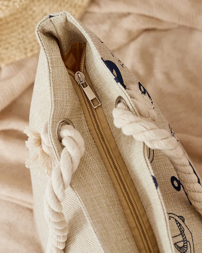 Torebki Shoppers|Torby Plażowe^Royalfashion Tkaninowa torba w wakacyjny wzór na ramię beżowy