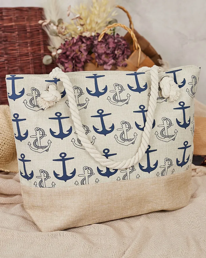 Torebki Shoppers|Torby Plażowe^Royalfashion Tkaninowa torba w wakacyjny wzór na ramię beżowy