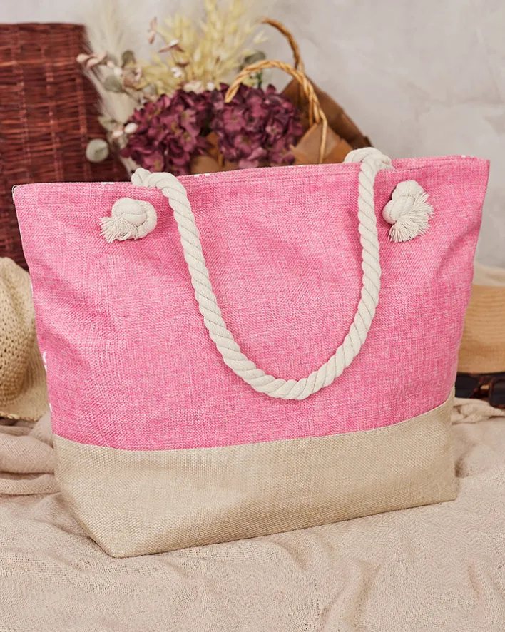 Torebki Shoppers|Torby Plażowe^Royalfashion Tkaninowa torba w wakacyjny wzór na ramię różowy