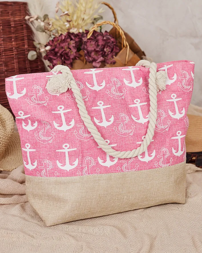 Torebki Shoppers|Torby Plażowe^Royalfashion Tkaninowa torba w wakacyjny wzór na ramię różowy