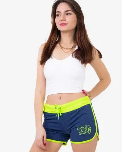 Szorty|Krótkie Spodenki^Royalfashion Żółto - niebieskie krótkie spodenki z naszywką LOVE Ecru