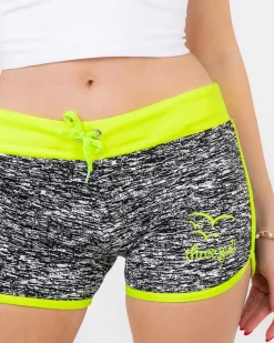 Krótkie Spodenki^Royalfashion Żółto-czarne neonowe damskie sportowe krótkie spodenki czarny