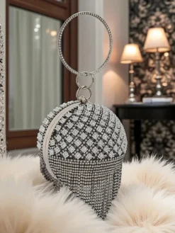 Małe Torebki^Royalfashion Torebka damska kula z cyrkoniami Velora Bloom srebrny