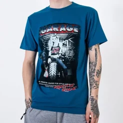 Bluzki^Royalfashion bawełniany t-shirt męski zdobiony printem i napisem turkusowy