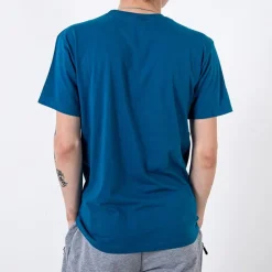 Bluzki^Royalfashion bawełniany t-shirt męski zdobiony printem i napisem turkusowy