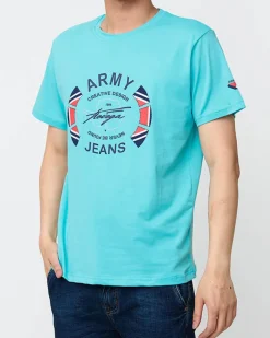 Bluzki^Royalfashion męski t-shirt z nadrukiem turkusowy