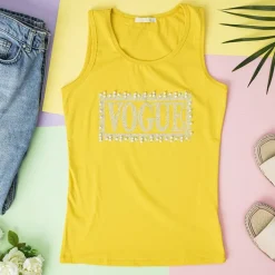 Bluzki / Koszule / Koszulki^Royalfashion Żółty damski top z cyrkoniami żółty