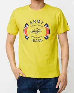 Bluzki^Royalfashion Żółty męski t-shirt z nadrukiem żółty