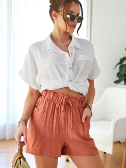 Szorty|Krótkie Spodenki^Royalfashion Wiskozowe krótkie spodenki damskie różowy