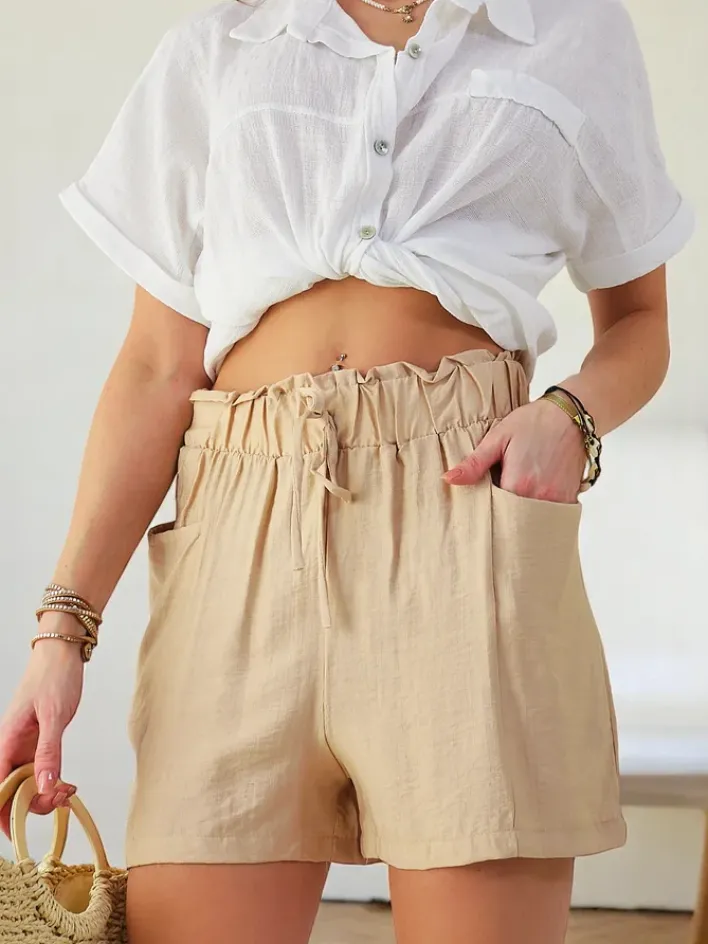 Szorty|Krótkie Spodenki^Royalfashion Wiskozowe krótkie spodenki damskie beżowy