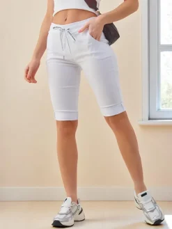 Spodenki 3/4|Szorty^Royalfashion Wiskozowe materiałowe krótkie spodenki damskie do kolana biały