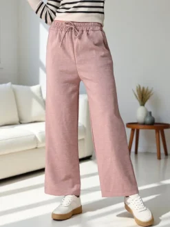 Spodnie Materiałowe|Spodnie Dresowe^Royalfashion Wiskozowe szerokie spodnie damskie dresowe jasny brązowy