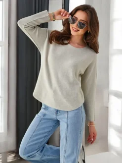 Swetry^Royalfashion Wiskozowy cienki damski sweterek beżowy