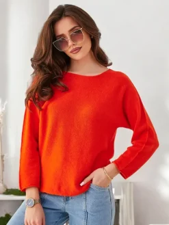 Swetry^Royalfashion Wiskozowy cienki damski sweterek pomarańczowy