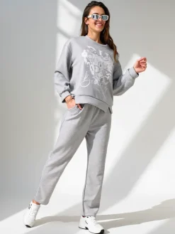 Komplety Damskie^Royalfashion Wiskozowy damski komplet z printem Jasny szary