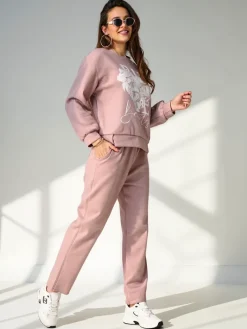 Komplety Damskie^Royalfashion Wiskozowy damski komplet z printem jasny brązowy