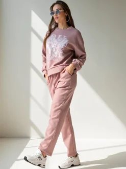 Komplety Damskie^Royalfashion Wiskozowy damski komplet z printem jasny brązowy