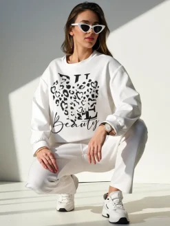 Komplety Damskie^Royalfashion Wiskozowy damski komplet z printem biały