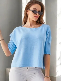 Swetry^Royalfashion Wiskozowy damski sweter z krótkimi rękawami Ecru