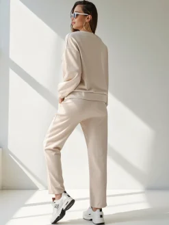 Komplety Damskie^Royalfashion Wiskozowy damski komplet z printem beżowy